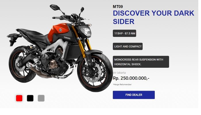 Yamaha MT-09 di website resmi Yamaha Indonesia