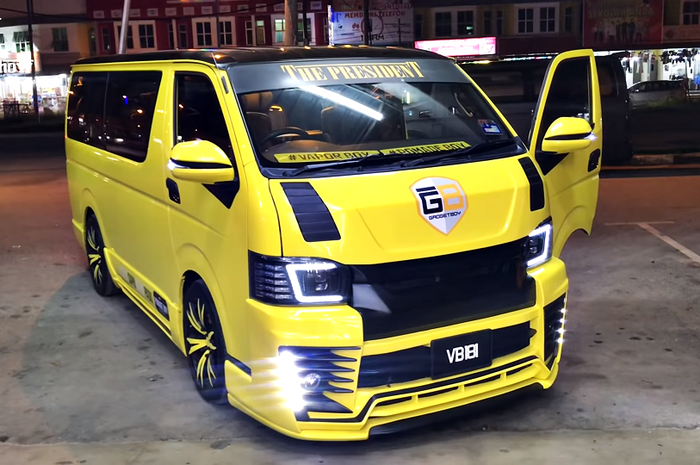 Modifikasi Toyota HiAce mencolok dengan baju kuning