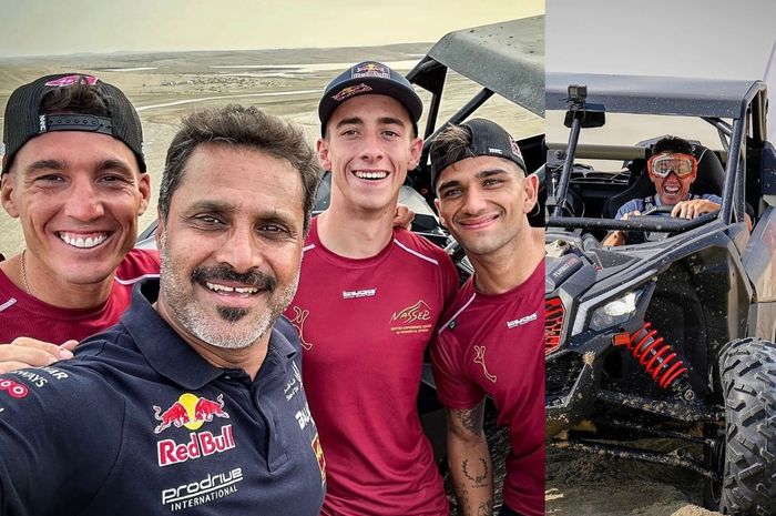 Aleix Espargaro, Jorge Martin dan Pedro Acosta menjadi tamu istimewa Nasser Al-Attiyah menjelang MotoGP Qatar 2023