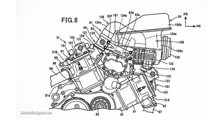 Paten desain sebuah mesin V twin empat silinder