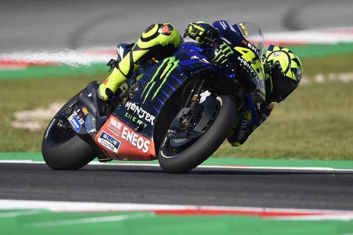 Pembalap Monster Energy Yamaha, Valentino Rossi pada sesi latihan bebas MotoGP San Marino 2019, Jumat (13/9/)