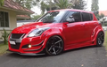 Suzuki Swift Lama Tampil Sangar Berkelir Merah Plus Wide Body Custom