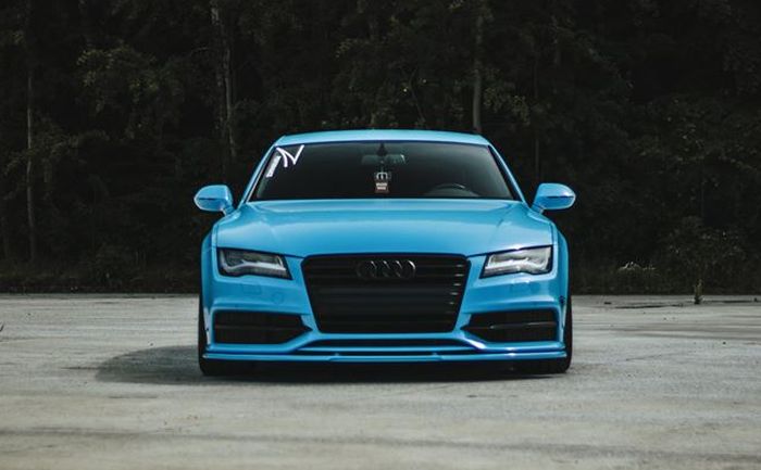 The front view of the modified Audi A7 is blue