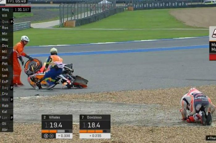 Marc Marquez jatuh saat FP1 MotoGP Thailand