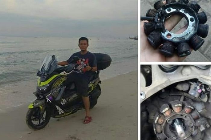 Habis main di pantai, spul Yamaha NMAX jebol