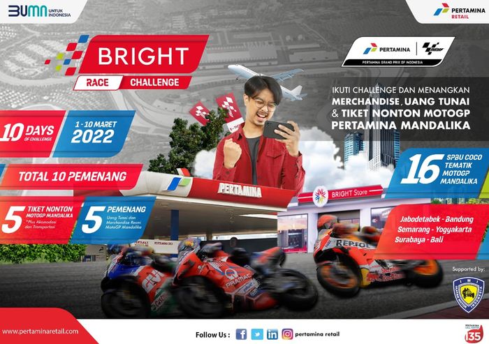 Bright Race Challenge berhadiah 5 tiket gratis nonto MotoGP Mandalika 2022