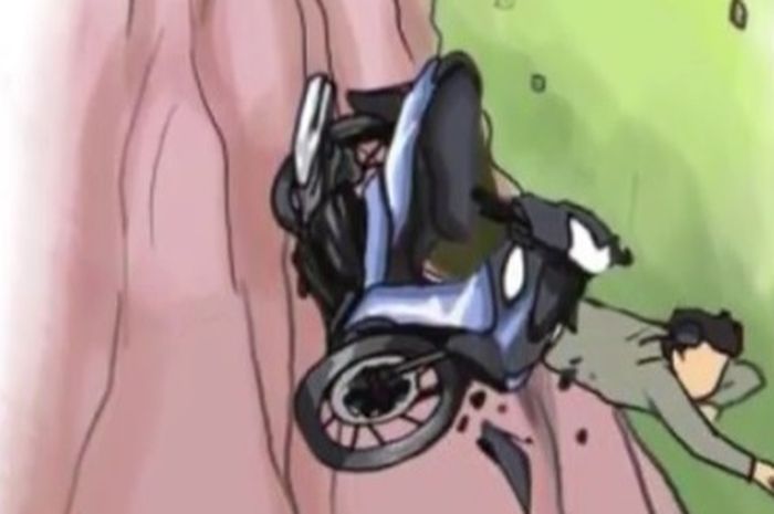 Ilustrasi kecelakaan motor bebek terperosok ke dalam jurang