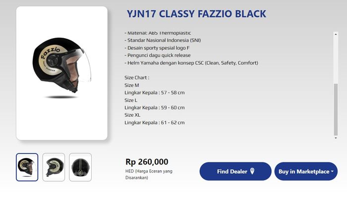 Spesifikasi helm apparel Yamaha Fazzio