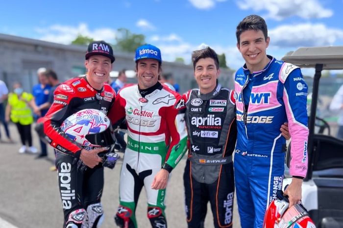 Aleix Espargaro, Fernanso Alonso, Maverick Vinales dan Esteban Ocon bertemu saling bertukar kendaraan