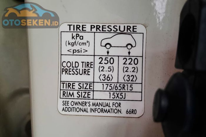 Ukuran tekanan angin ban Suzuki Ignis. 175/65R15. Depan 36 psi, belakang 32 psi