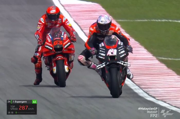 Aleix Espargaro dan Pecco Bagnaia beradu cepat di sirkuit Sepang pada sesi latihan MotoGP Malaysia 2022