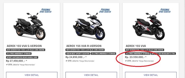 Harga baru Yamaha Aerox tipe standar