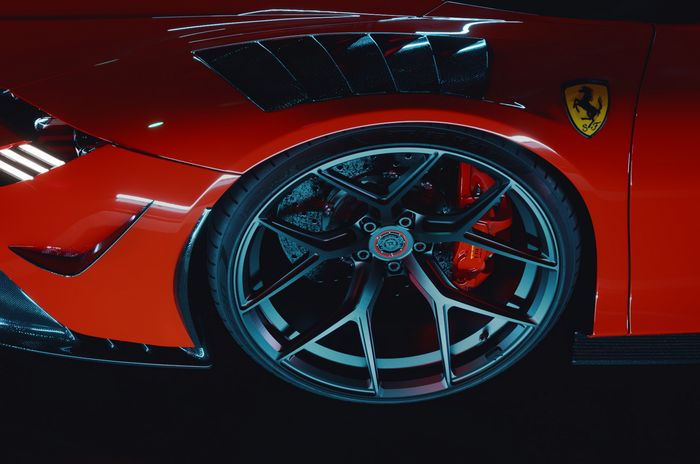 Modifikasi Ferrari SF90 Stradale ditopang pelek model Y-Spoke warna hitam