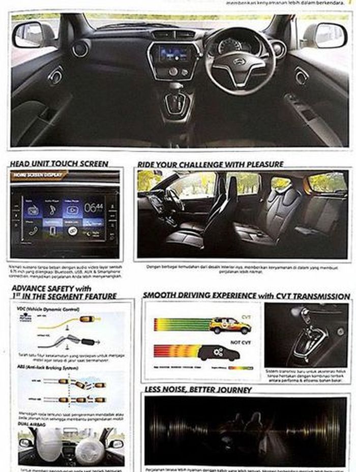 brosur yang perlihatkan interior Datsun Cross