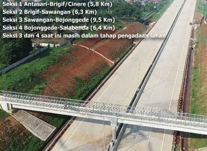 Dilanjut kontruksi Seksi 3 Sawangan-Bojonggede (9,5 Km), serta Seksi 4 Bojonggede-Salabenda (6,4 Km)