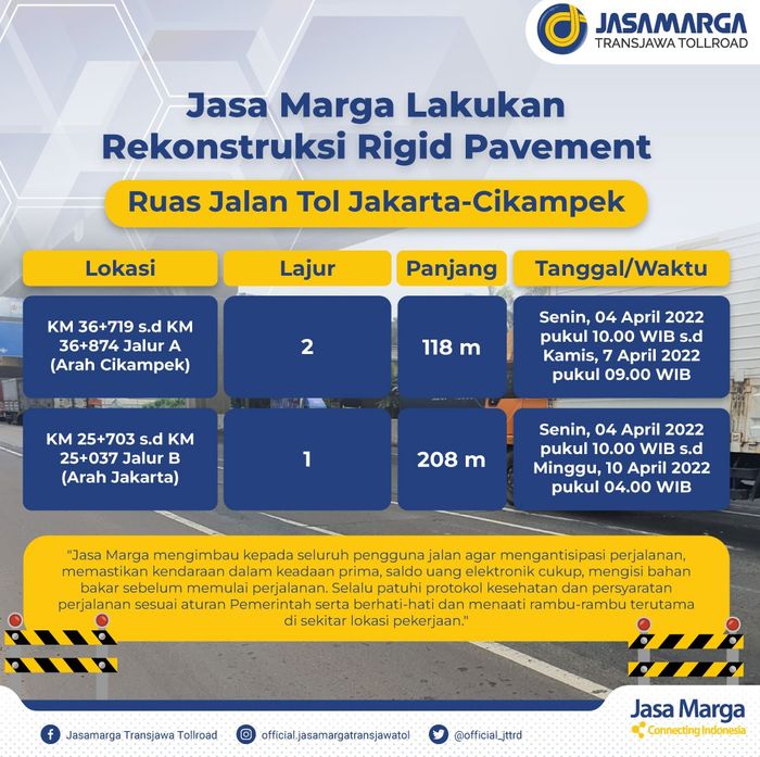 Perbaikan jalan di Tol Jakarta-Cikampek