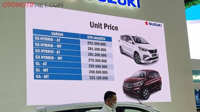 Harga Suzuki Ertiga Hybrid, Ertiga GA, dan Ertiga GL.