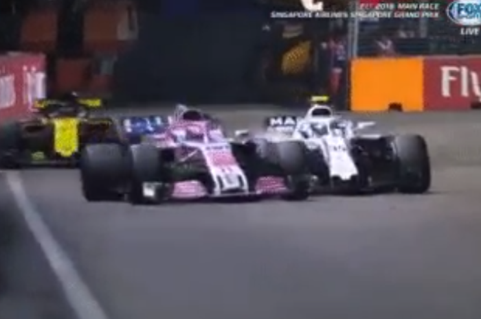 Sergio Perez menabrak Sergey Sirotkin di lap ke-34 F1 Singapura 2018