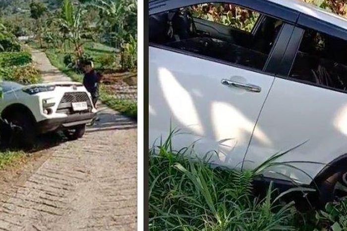 Toyota Raize mundur dan nyungsep di semak-semak usai tak kuat nanjak