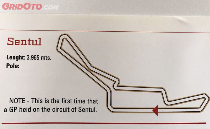 Denah sirkuit Sentul yang dikeluarkan tim Fortuna Honda Pons, saat pertama kali menggelar MotoGP Indonesia tahun 1996