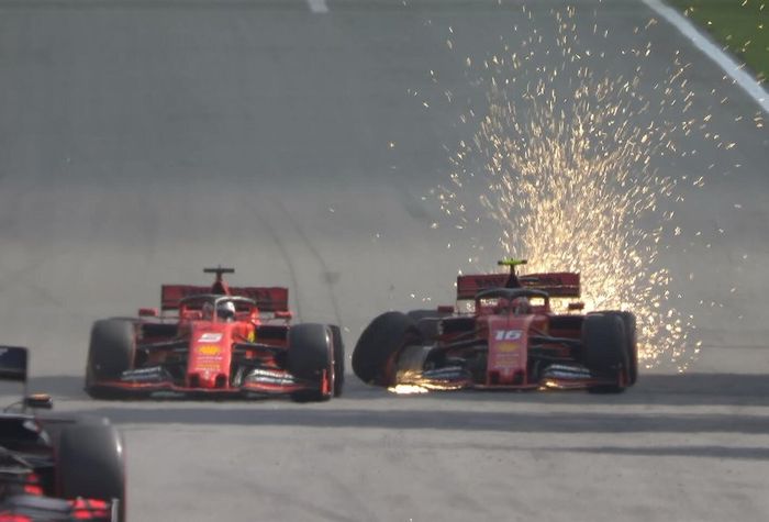 Safety Car kembali dikeluarkan pada lap ke-67, usai Charles Leclerc dan Sebastian Vettel bersenggolan dan membuat keduanya mengalami pecah ban.