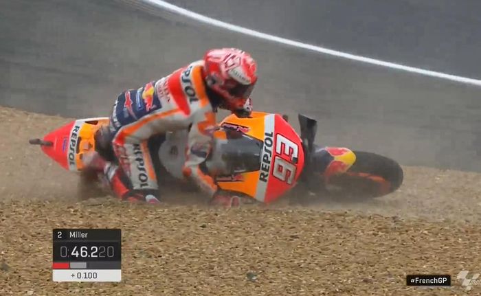 Marc Marquez sempat crash saat kualifikasi MotoGP Prancis 2019