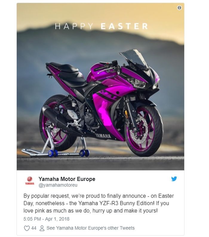Yamaha merilis R25 Bunny Edition untuk rayakan hari raya Paskah