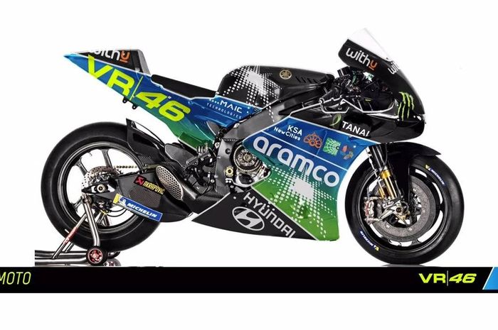 Konsep livery motor tim MotoGP milik Valentino Rossi yang bernama Aramco Racing Team VR46, belum diketahui pakai motor apa di MotoGP 2022