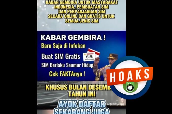 Unggahan di media sosial yang menjelaskan layanan SIM gratis selama Desember 2024 dan berlaku seumur hidup adalah HOAKS