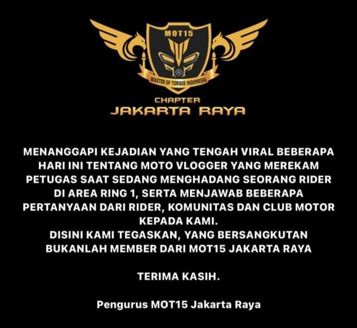 Keterangan resmi MOT15 soal kejadian Sunmori berujung Kekerasan di Jakarta