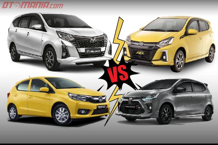 Ilustrasi deretan mobil LCGC, Honda Brio Satya vs Toyota Calya vs Toyota Agya vs Daihatsu Sigra vs Daihatsu Ayla.