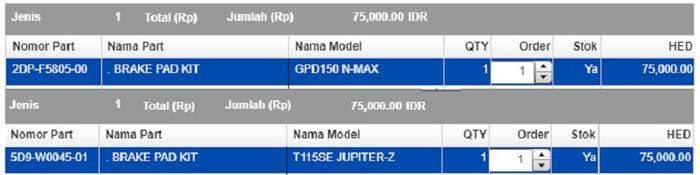 Harga kampas rem NMAX dan Jupiter-Z dibanderol Rp 75.000,-
