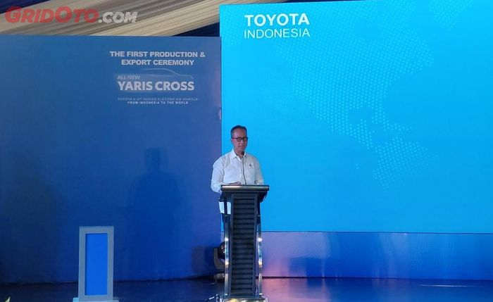 Menteri Perindustrian RI, Agus Gumiwang, saat menghadiri seremonial ekspor perdana Toyota Yaris Cross.