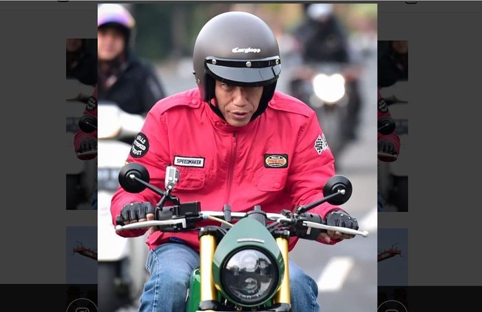 Jokowi di atas motor Kawasaki W175 custom