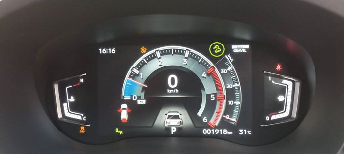 Indikator Hill Descent Control (dilingkari hijau) pada layar instrumen Pajero Sport.