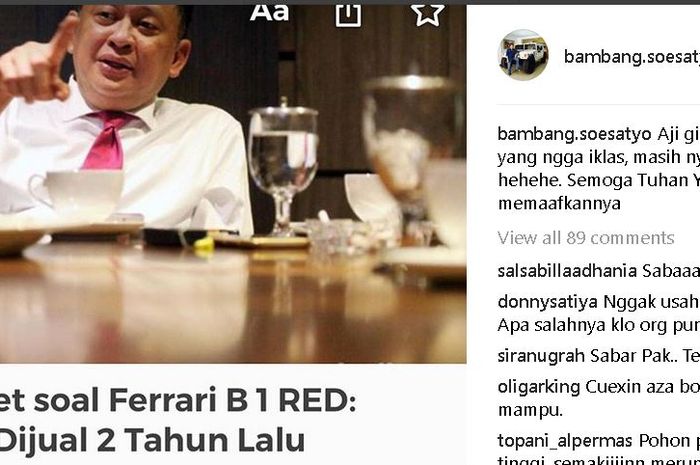 Postingan Ketua DPR Bambang Soesatyo soal Ferrari