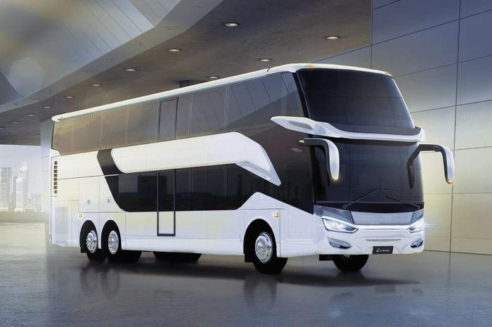 Ilustrasi desain bus SR2 Double Decker garapan karoseri Laksana.