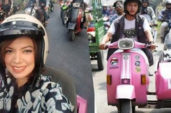 Najwa Shihab saat berkeliling naik Vespa di Banten tahun 2017 lalu.