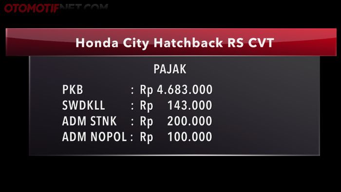 PKB tahunan Honda City Hatchback RS CVT