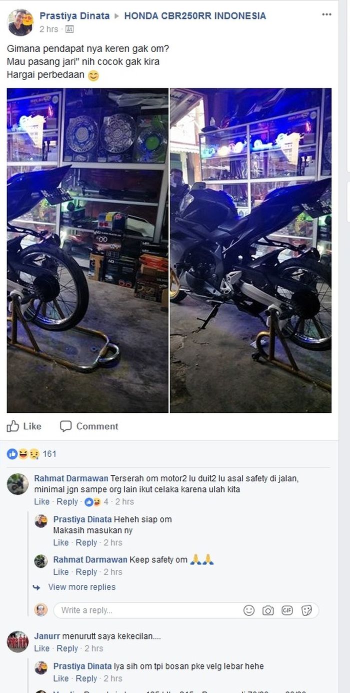 CBR250RR pakai pelek jari-jari dan ban cacing di group FB