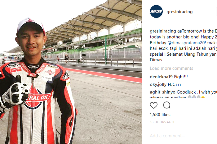 Akun Instagram tim Gresini memuat ucapan ulang tahun ke-25 kepada pembalap Indonesia Dimas Ekky pada hari Kamis (26/10/2017)