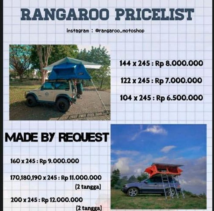 Pricelist Rangaroo Rooftop Tent