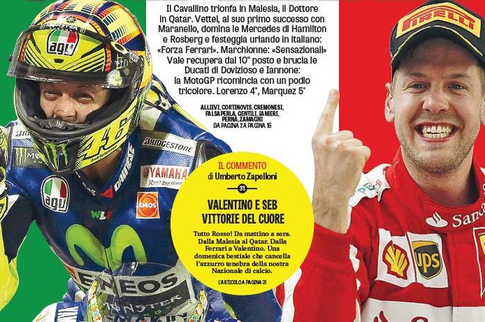 Valentino Rossi dan Sebastian Vettel dalam satu cover media Italia