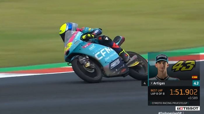 Kondisi motor Xavi Artigas yang kotor saat melakoni sesi FP1 Moto3 Indonesia 2022, Jumat (18/03/2022).