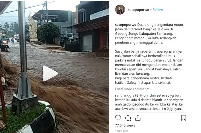 Video terjadinya banjir di kawasan Wisata Gedong Songo