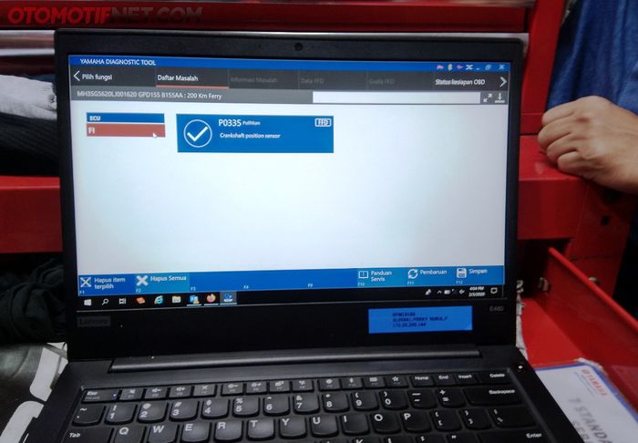Kode error akan muncul pada YDT (Yamaha Diagnostic Tool) dalam hal ini P0335 crankshaft position sensor