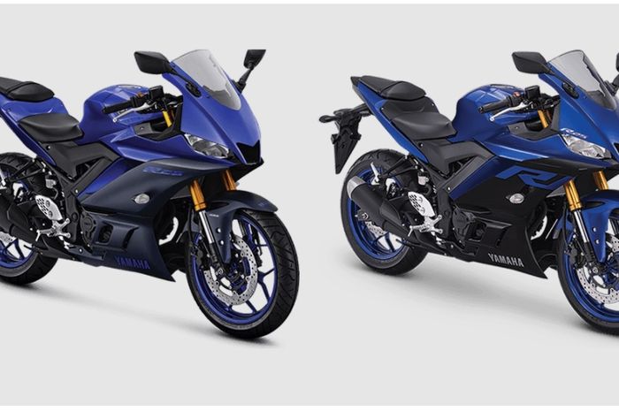 Pilihan warna baru Yamaha R25 (kiri), bersanding dengan warna versi sebelumnya (kanan)