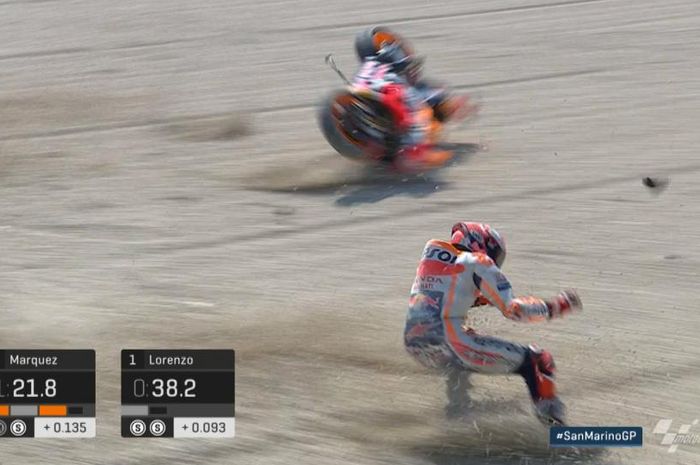 Marc Marquez crash di sesi kualifikasi MotoGP San Marino 2018