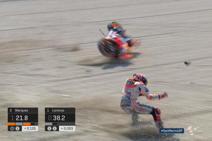 Marc Marquez crash di sesi kualifikasi MotoGP San Marino 2018