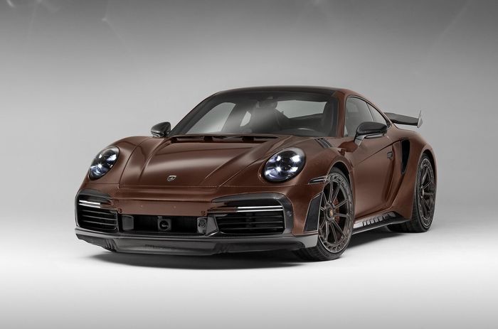 Modifikasi Porsche 911 Turbo S dengan full bodi serat karbon warna cokelat